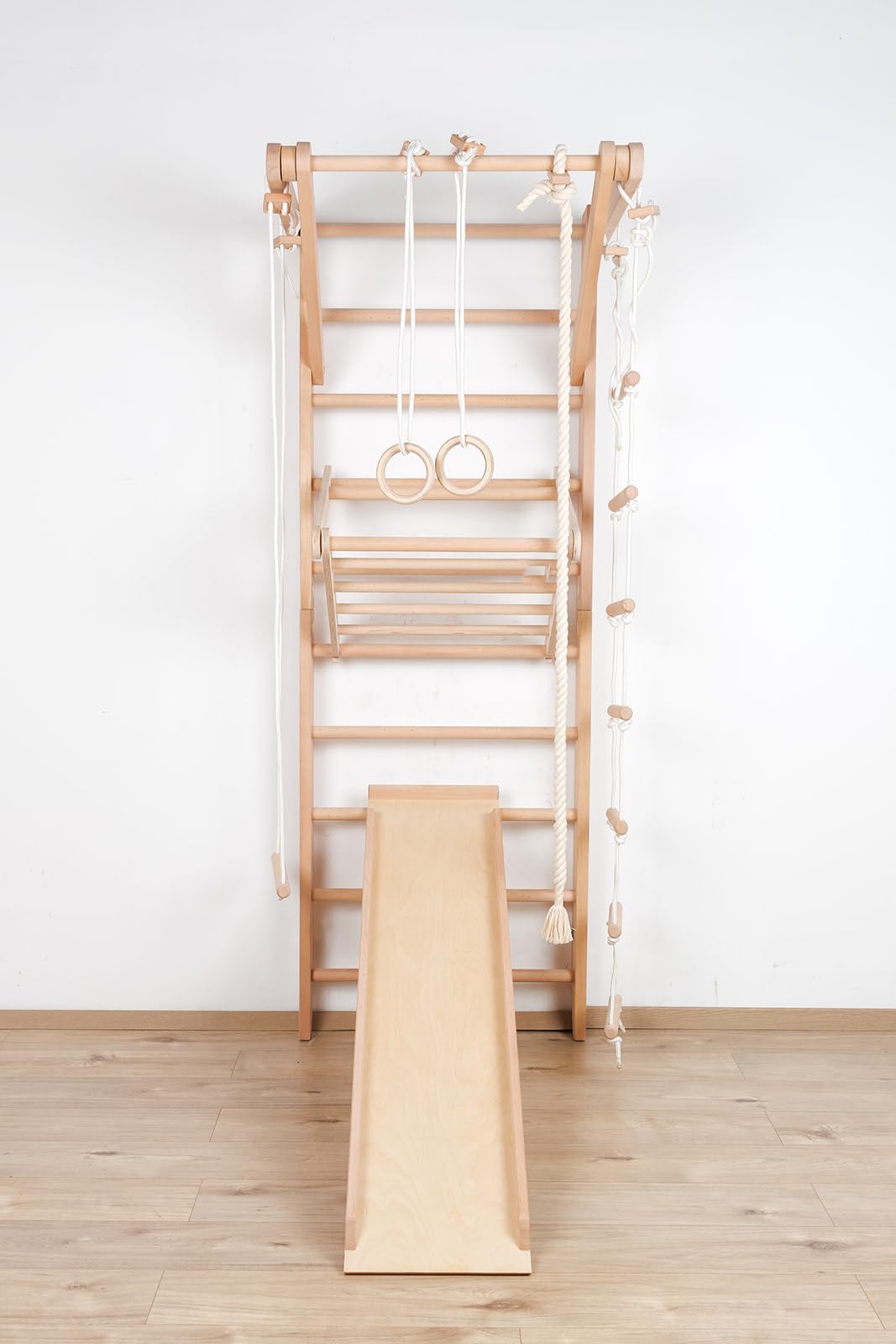 Sport & Spiel Sprossenwand Sport-5-220 Indoor Kletterwand & Turnwand, Klettergerüst aus massivem Buchenholz, Schwedische