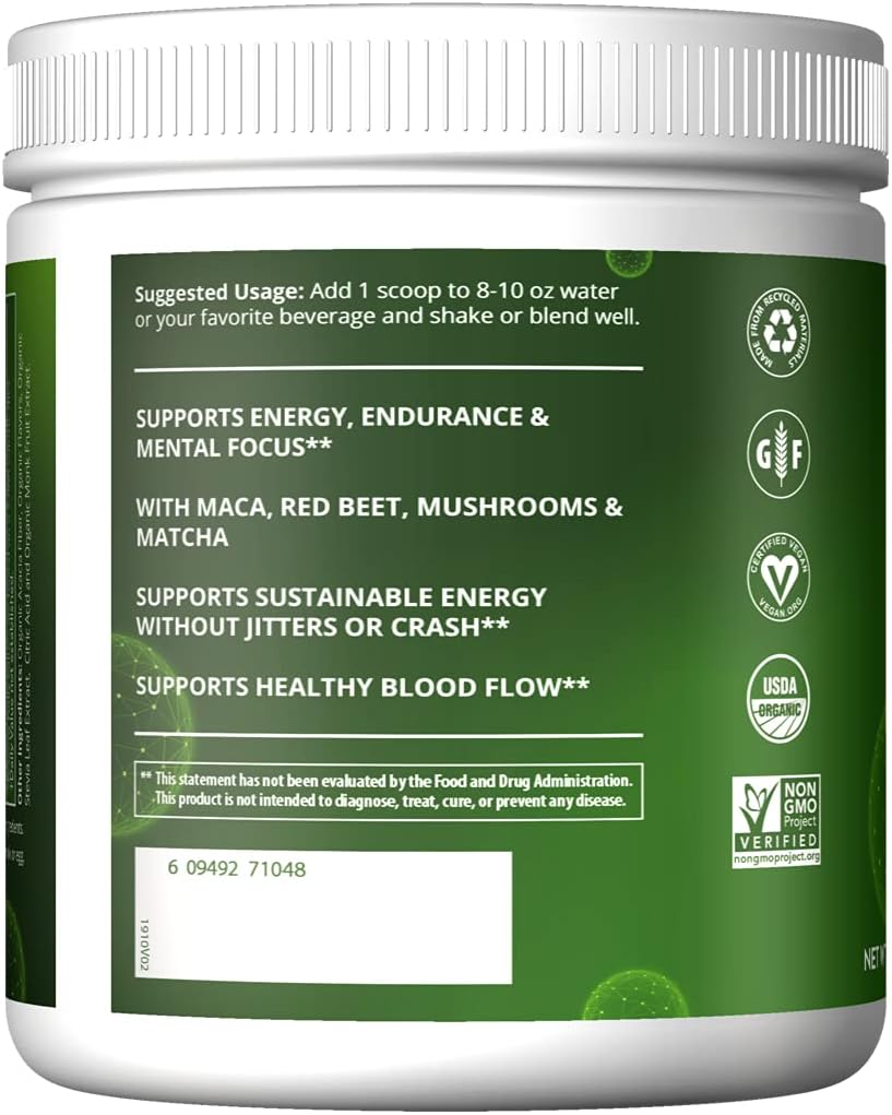 MRM Nutrition Organic Pre-Workout Powder | Island Fusion Flavored | Superfoods + 150mg Natural Caffeine + adaptogens | Clean Energy + Focus| Healthy Blood Flow | Vegan + Non-GMO | 20 Servings : Health & Household