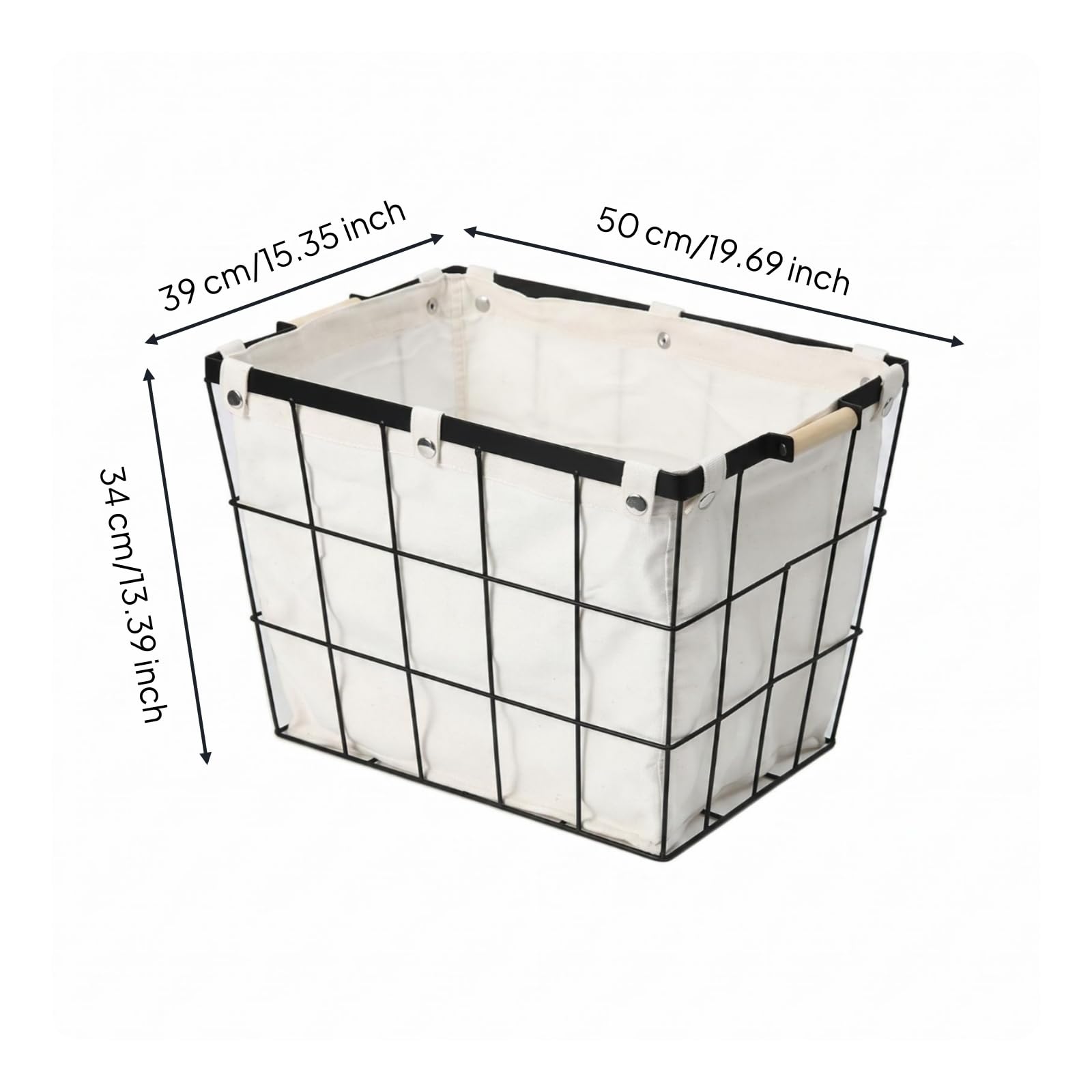 Milageto Cesta de Almacenamiento Cesta Organizador Canasta Contenedor con Forro de Tela Desmontable Rejilla de Metal Cómodas Adecuada para Ropa Baño Salón, Negro, Grande