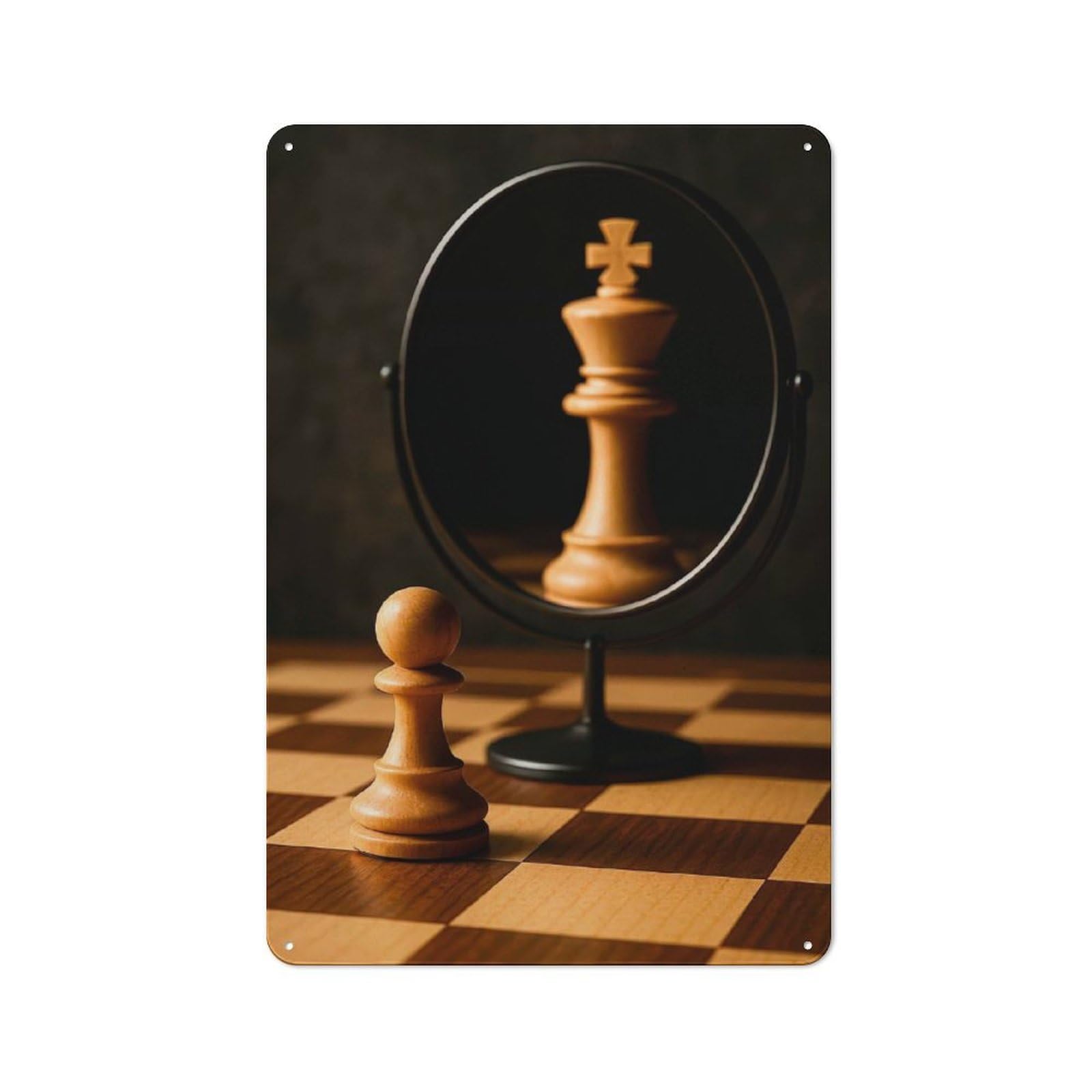 Vintage Chess Pawn King Reflection Decorative Metal Plaque 30x20cm, Garden Room Wall Plaque for Shed, Garden Room, Porch Or Garage