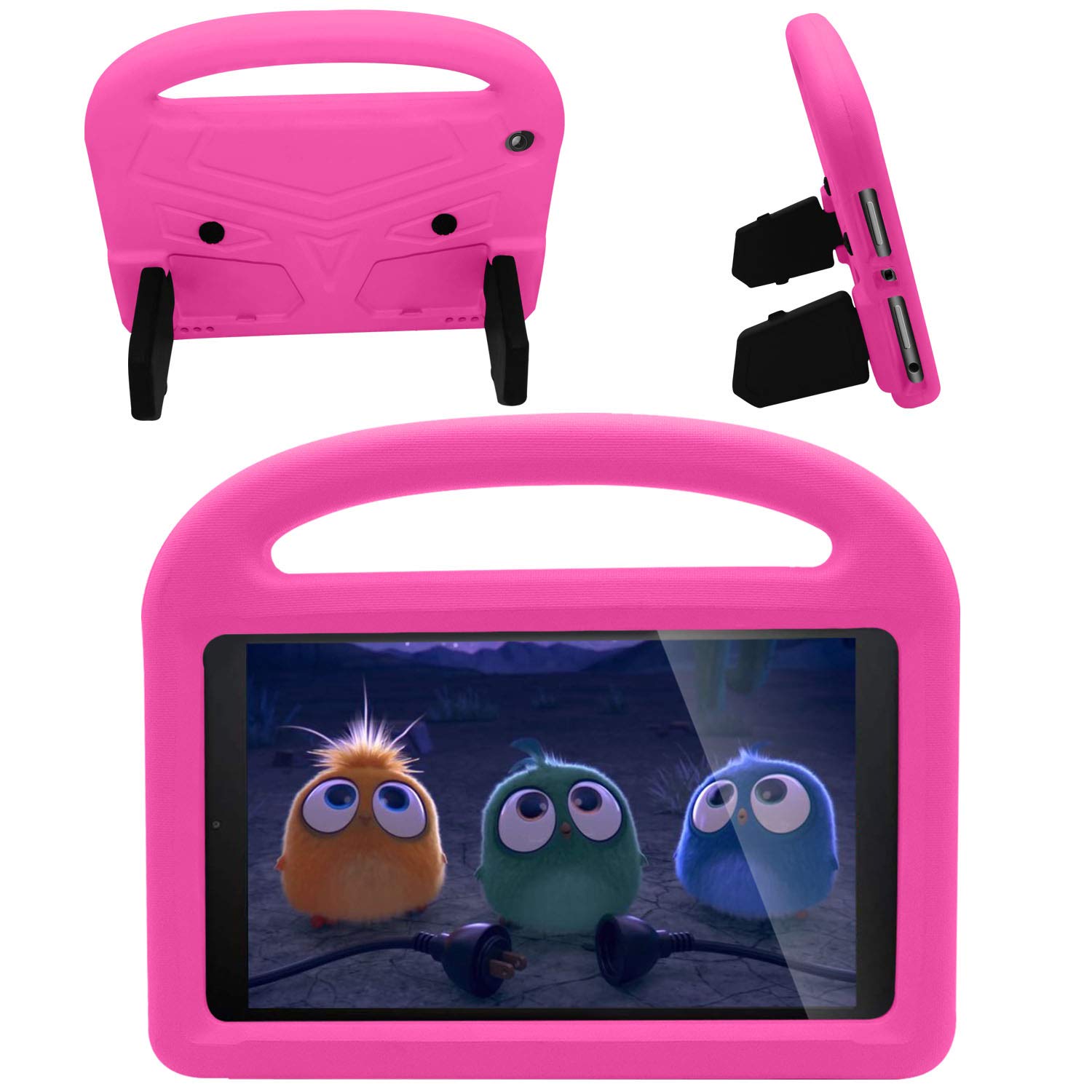 Case for 8 inch Amazon Kindle Fire HD 8 Tablet (8th/7th/6th Generation, 2018/2017/2016) Cover with Handle Kickstand Kids-Friendly Silicone Shockproof EVA Foam Slim Lightweight Shell, Pink-image-47