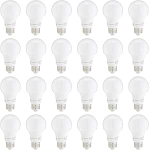 Amazon Basics A19 LED Light Bulbs 60 Watt Equivalent, Warm White (3000K), Energy Efficient 9W, Non-Dimmable, 10,000 Hour Lifetime, 24 Count (Pack of 1)