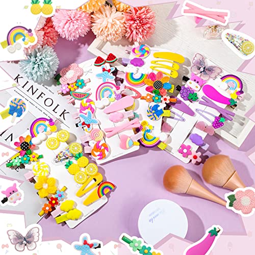 56 Pcs Hair Accessories For Girls Kids Baby Hair Clips Cute Non Slip Hair Barrettes Bear Rainbow Flower Fruit Dessert Butterfly Candy Patterns Hair Pins For Toddlers (Summer Style) #TOP1