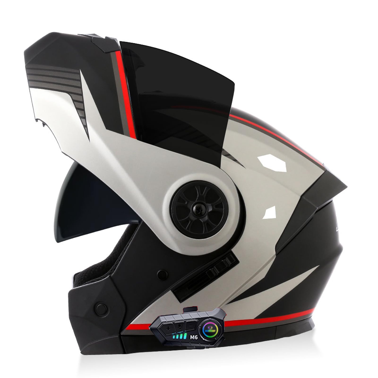 Casco Integrato Apribile con Interfono Bluetooth - Modulare per Uomo E Donna con Doppia Visiera - Integrale Crash Omologato ECE
