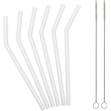 Reusable Clear Silicone Straws for Toddlers & Kids - 6 pcs Flexible Short Drink 6.7" Straws for 6-12 oz Yeti/Rtic/Ozark Tumblers & 2 Cleaning Brushes - BPA free, no Rubber Tast