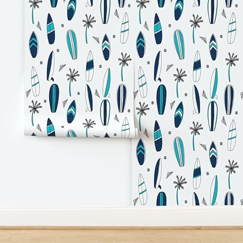 Miniatura 4 de Spoonflower Papel tapiz autoadhesivo de 12 x 2 pies, para tabla de surf, tropical, verano, azul marino, blanco, playa, azul, papel tapiz extraíble