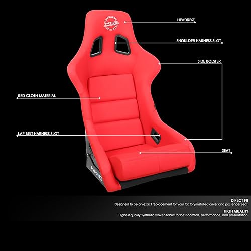 Vista 9 de NRG Innovations NRG-FRP-302BK Asiento de carreras con respaldo fijo de fibra de vidrio (grande), compatibilidad con arnés de 4 puntos, Alcántara