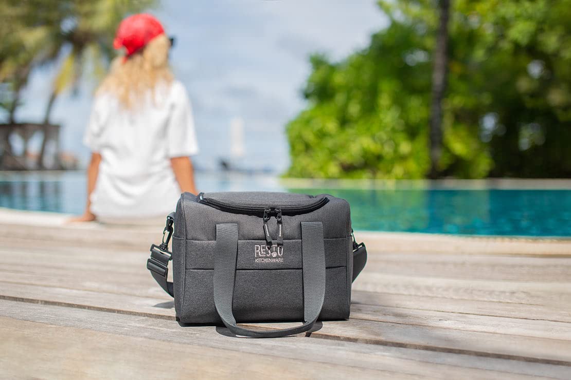 RESTO Bequeme Faltbare Thermotasche 14 L oder 19 L - Perfekte Lunchtasche für Damen & Herren, Kalte & Warme Speisen - Isolierte Kühltasche für Einkauf, Büro, Auto oder Urlaub, im Eleganten Dunkelgrau