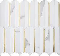 Vista 28 de DICOFUN 1-Sheet White Hexagon Tile Peel and Stick Backsplash, Marble Look PVC Mixed Silver Metal Mosaic Tiles for Kitchen and Bathroom