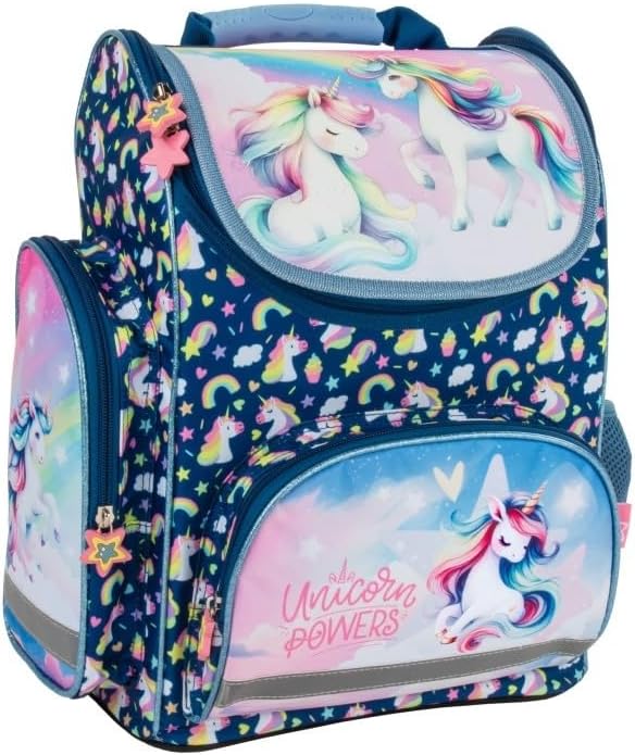 Goldkids - School Bag for Boys and Girls, Set of 6 - School Backpack for Children with Pencil Case - Shoe Bag Water Bottle and Lunch Box - Unicorn Motif - 1-3 Class