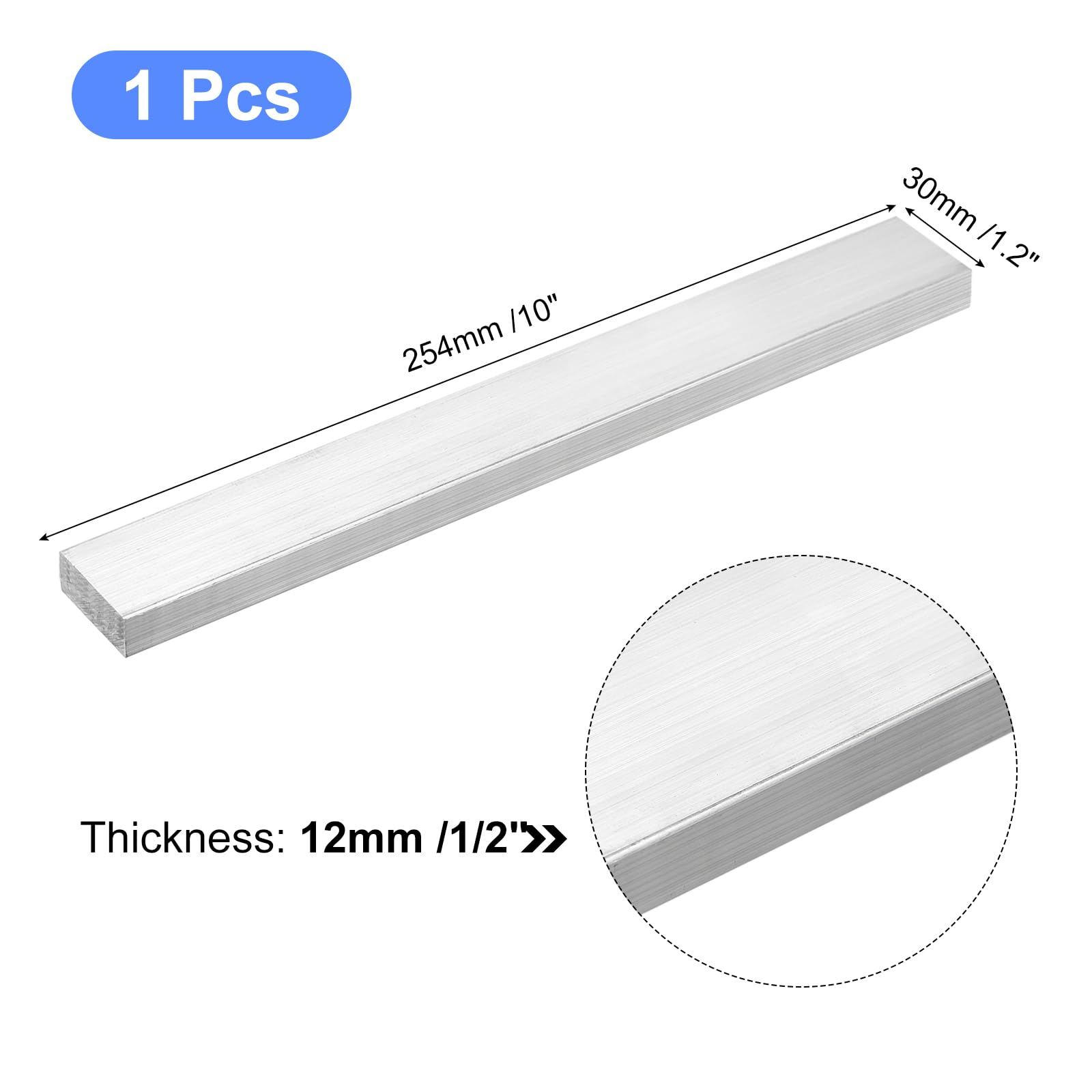 Uxcell Square 6063 Aluminum Flat Bar, 1/2" Thickness 3/4" Width 12" Length - View #8