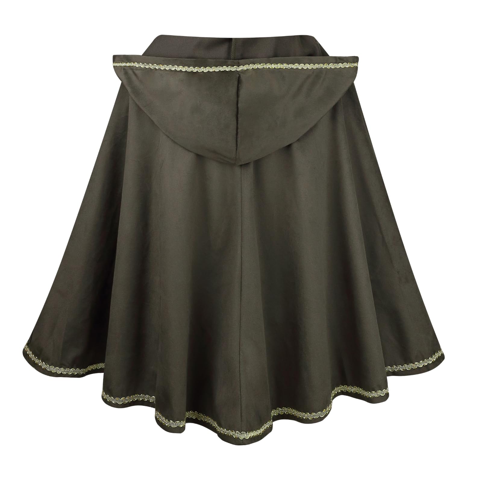 RRCBMD Adult Women Medieval Renaissance Hooded Cape Women Velvet Short Green Lace Cloak Victorian Halloween Witch Cosplay 25.5Inch - Image 2