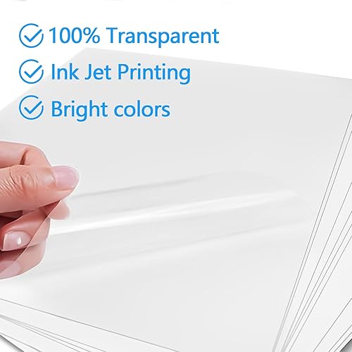 Miniatura 3 de Papel adhesivo de vinilo imprimible de alta calidad para impresora de inyección de tinta y láser, 100% transparente, 30 hojas autoadhesivas