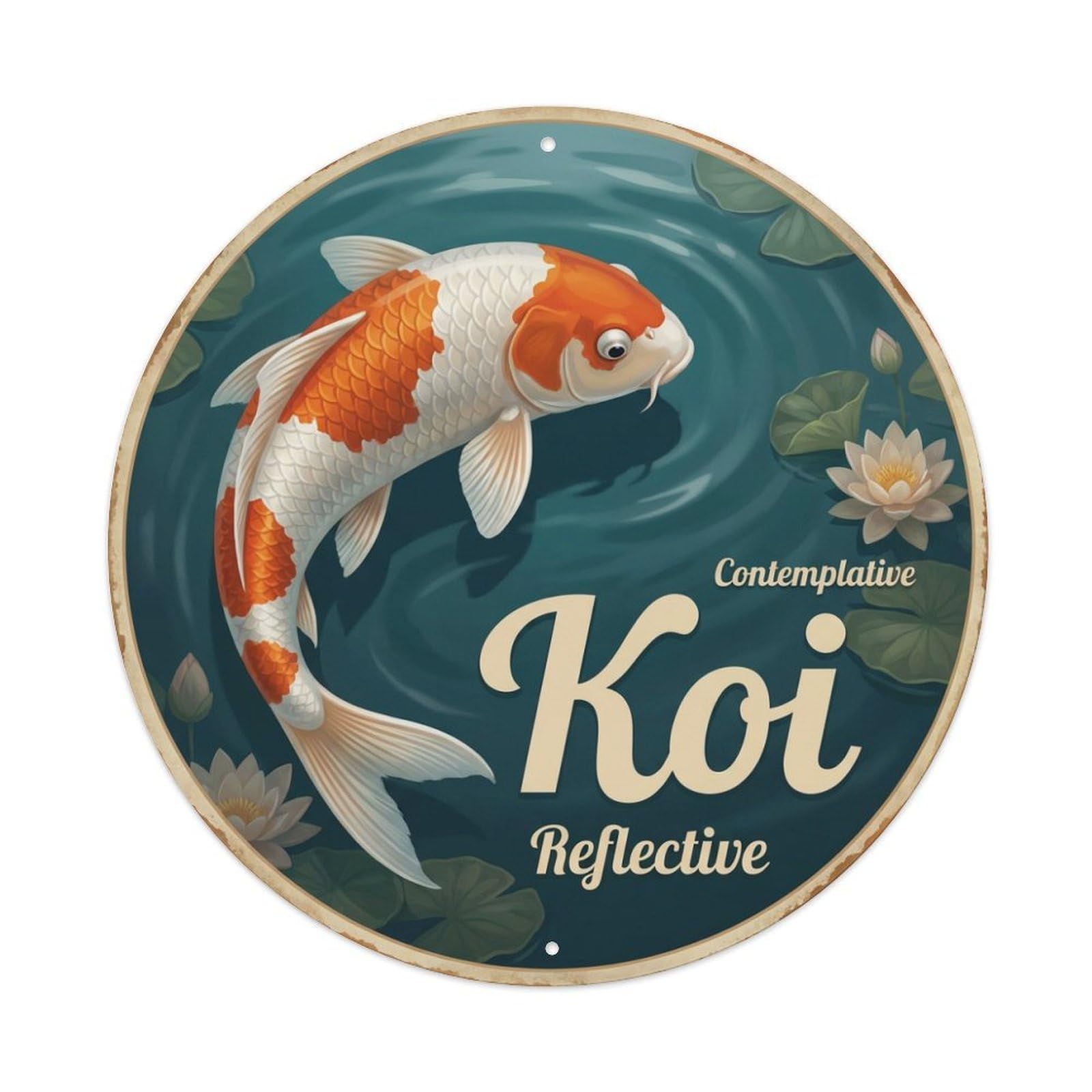Metal Tin Sign Koi Fish Reflective Japanese Vintage Decor