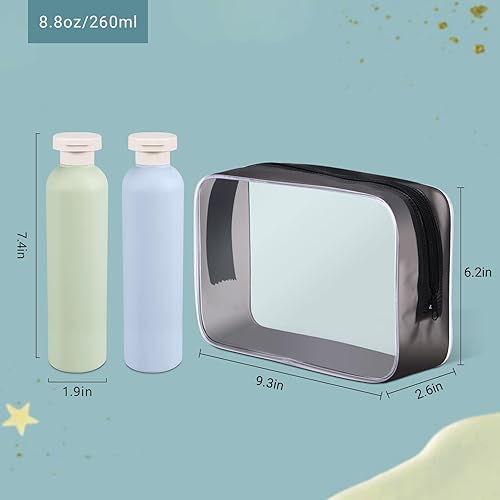 Miniatura 2 de ASEVAT Juego de botellas de champú y acondicionador de viaje de 10 onzas, botellas de plástico vacías para apretar, recipientes recargables para