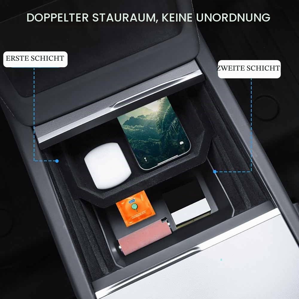 NEWFUN 4 Pcs Zubehör für Tesla Model Y 2021-2024 und Model 3 2021-2023, Mittelkonsole Organizer Armlehne Aufbewahrungsbox Armlehne Versteckte Aufbewahrungsbox Mittelkonsolen Getränkehalter