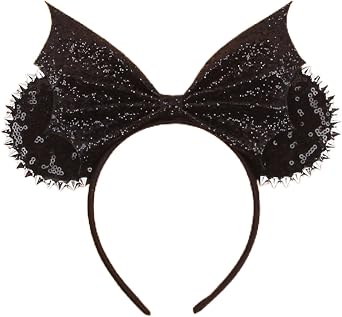 LSHDXD Halloween Mouse Ears Bat Wings Headband Sequin Glitter Shiny Punk Style Hairband Bow Costume Headwear for Ball Party