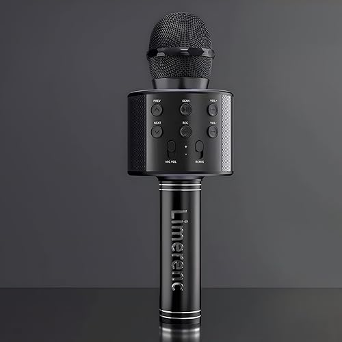 Miniatura 4 de limerenc Micrófono de karaoke inalámbrico Bluetooth - Altavoz portátil 3 en 1 para todos los teléfonos inteligentes para niñas, niños y adultos de