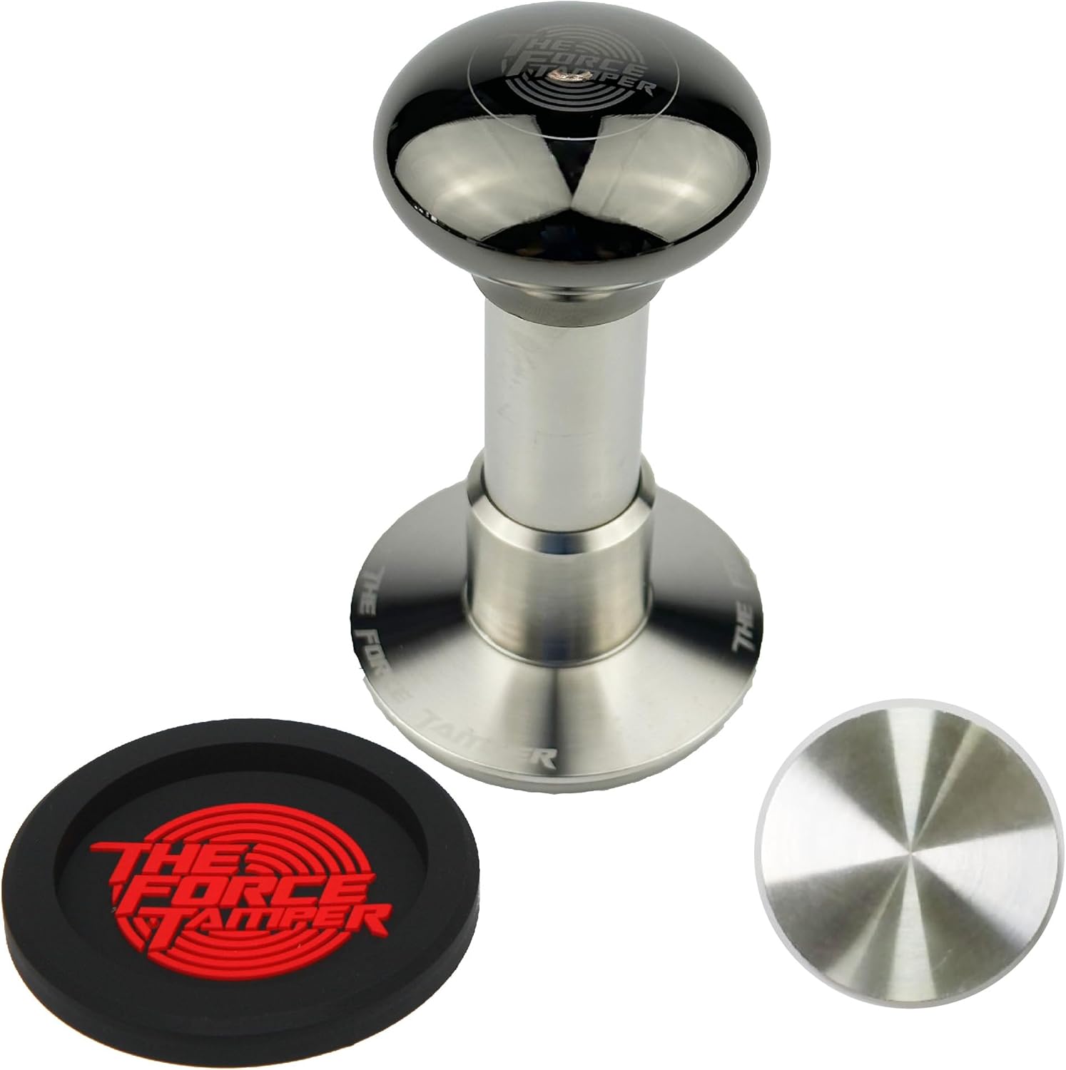 The Force Tamper Automatic Impact Coffee Tamper Adjustable Const Pressure and Autoleveling Standard Set New (Jelly-Black Mirror AL, 58.50mm)