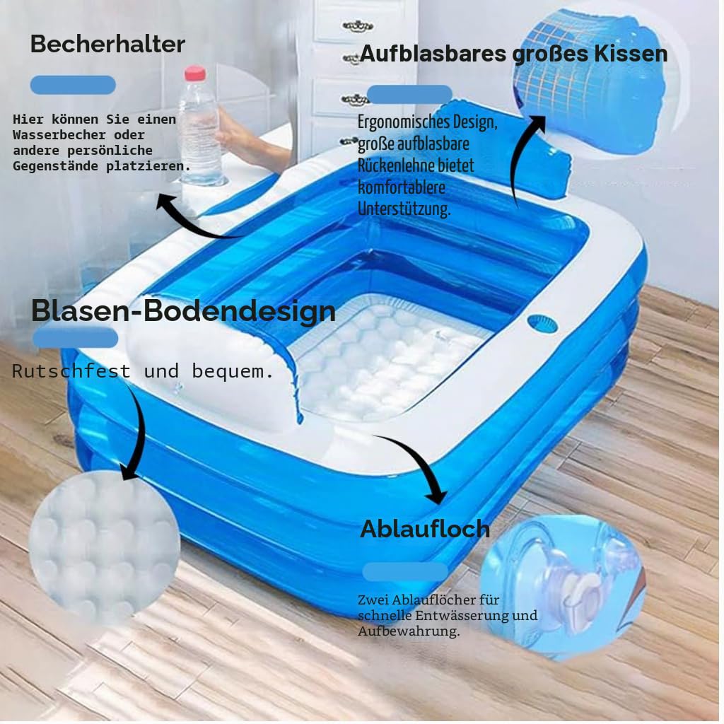 Aufblasbare Badewanne für 2 Personen - Inkl. Elektro-Pumpe, für Garten, Balkon & Dusche | Faltbare SPA-Wanne für Erwachsene