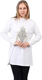 تيشرت وتونيك قطني مطبوع بأكمام طويلة للنساء، 2653