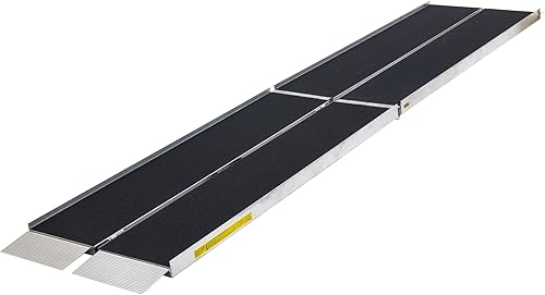 Silver Spring Rampa para silla de ruedas multiplegable de aluminio de 12 pies de largo con superficie de revestimiento de arena, capacidad de peso