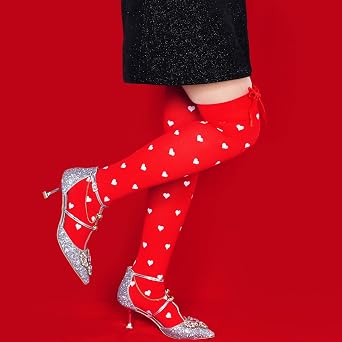 SUMERSHA Valentine's Day Thigh High Stockings With Bows, 4 Pairs | Heart Lip Pattern, Over Knee Socks, Cosplay Party Costume, Women Girls