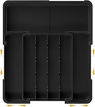 GLOSKIN Cuberteros para Cajon Cocina, Organizador Cubiertos con 7 Compartimentos,Organizador Cubiertos para Cajon 24*32.3 cm,Para Almacenamiento de Vajillas de Cocina, Almacenamiento de Cajones,Negro