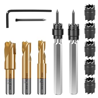 12 Pcs Spot Weld Cutter Sets Double Sided, Spot Weld Cutters Kit 3/8" and 5/16" High Speed Steel Spots Welds Drill Bit with Cutter for Stainless Steel Iron and Aluminum Panel