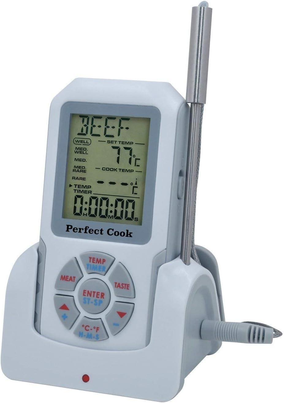 Perfect Cook Digital Wireless Remote Meat Food Thermometer with Dual Probe for Kitchen Cooking, BBQ Smoker Grill Oven - Monitors Food Temperature, Batteries & 2 Probes Included