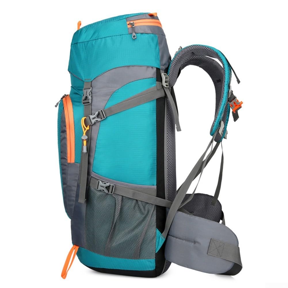 Zaino da trekking da 65 litri, di grande capacità, impermeabile, con copertura antipioggia, in rete traspirante, leggero, da viaggio, da campeggio, per uomini e donne (blu lago)