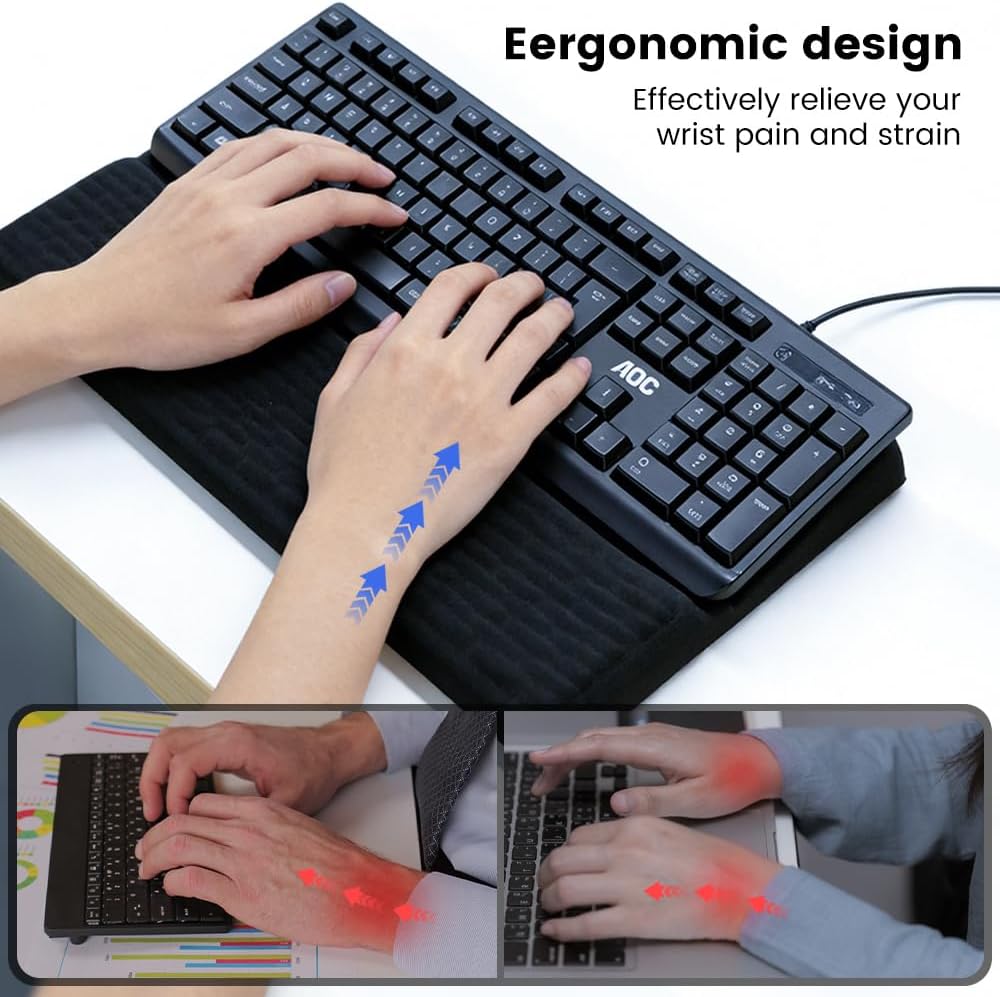 Wrist Rest with Keyboard Stand, Ergonomic Keyboard Riser Holder Lifter Tray, Soft Memory Foam Wrist Pad with Non-Slip Base, Comfort for Office, Work, Gaming