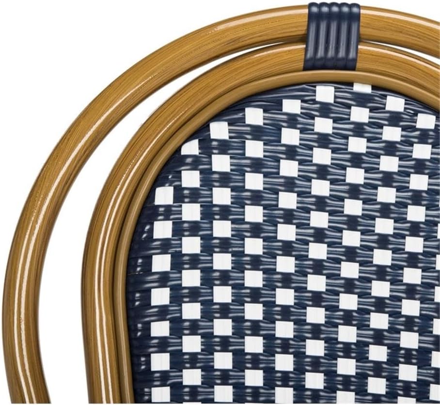 Pemberly Row Wicker Rattan Outdoor Arm Chairs, 35" H x 20" W x 23.5" D, Navy and White Finish, Weather Resistant Bistro Style, Set of 2, for Patio or Kitchen Use