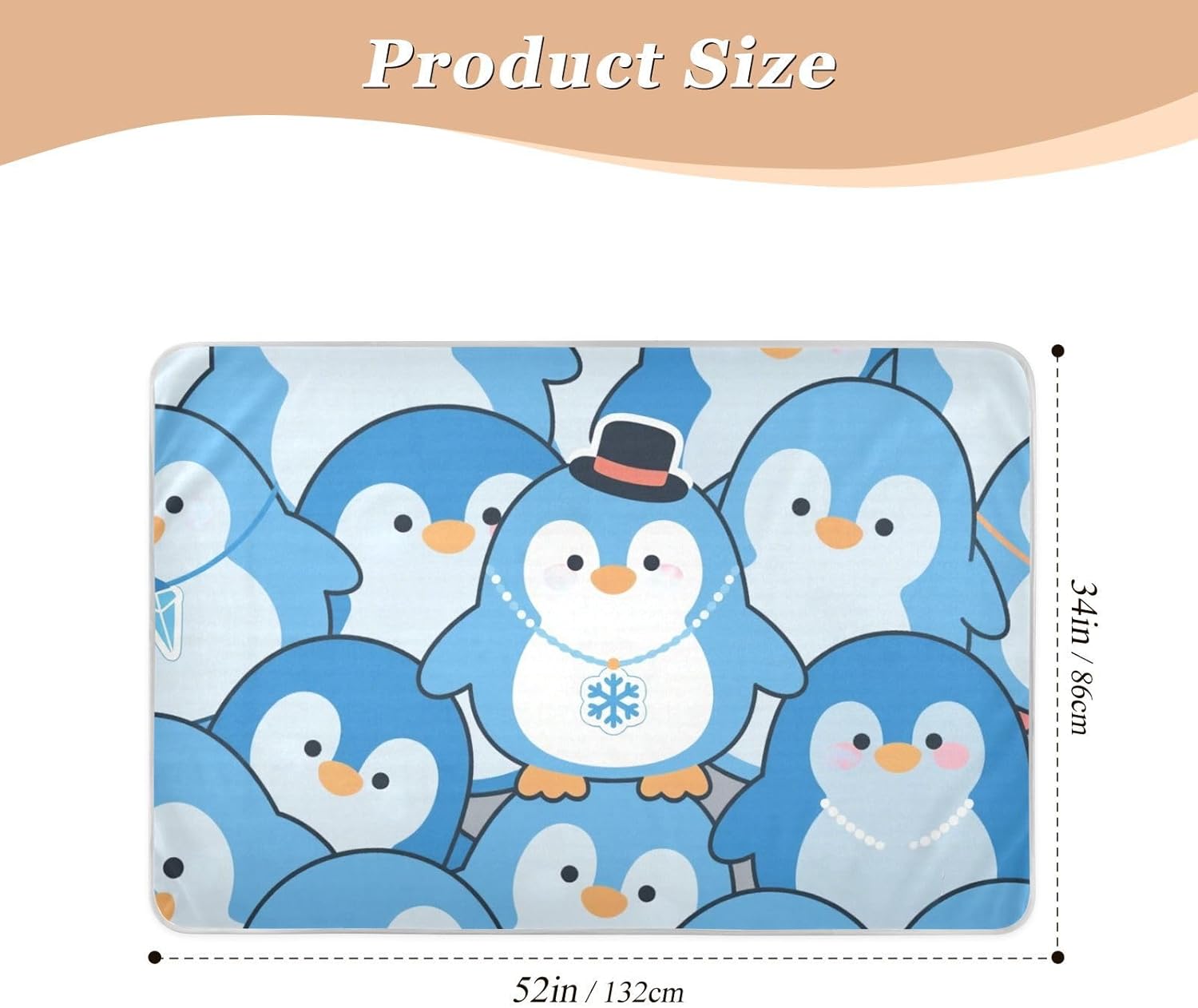 Cartoon Cute Penguin Blue Extra Large Resuable Training Pee Pads for Kids Soft Absorbent Toddler Bed Pee Pads Breathable Cradle Mattress for Kids Adults Pets , 52" L x 34" W