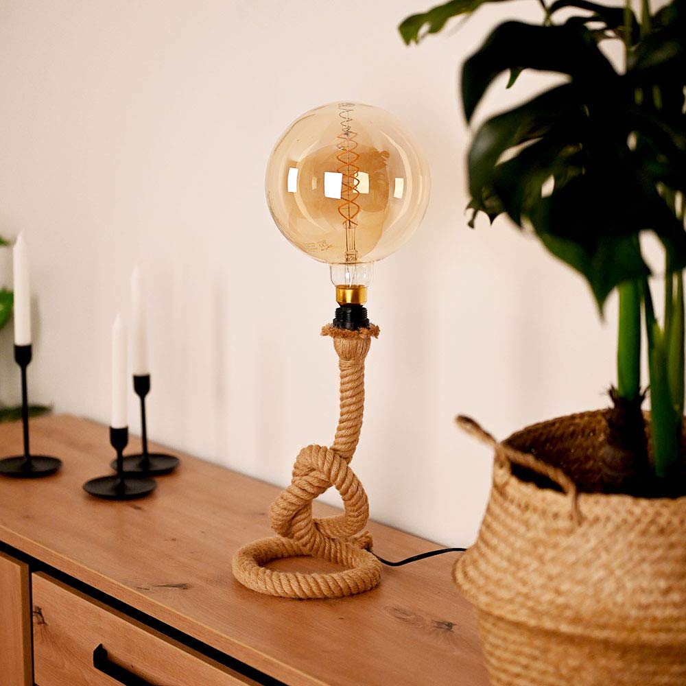 Schreib Nacht Tisch Leuchte RETRO Seil Wohn Ess Zimmer Beistell Beleuchtung Vintage Design Lese Lampe