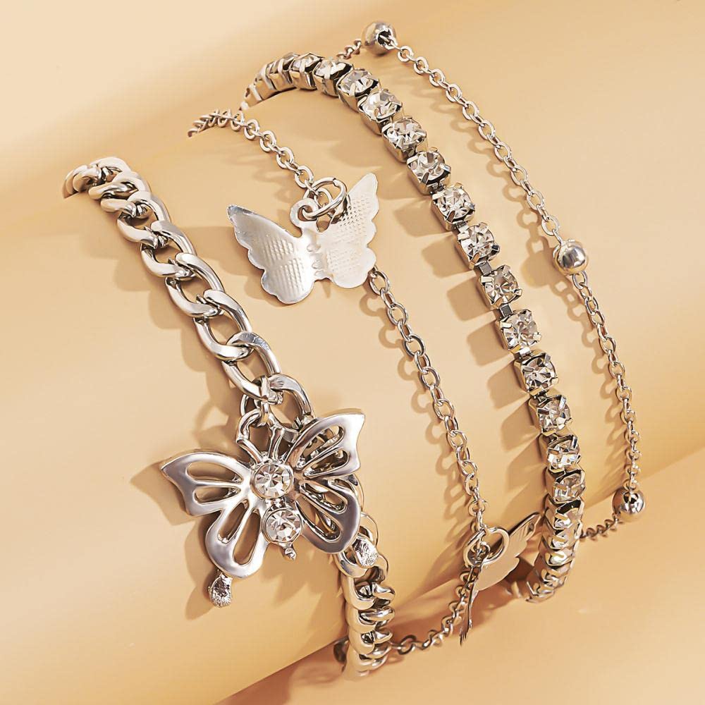 cavigliera Cavigliera multistrato con diamanti retrò Temperamento semplice Farfalla intelligente Cavigliera micro-intarsiata Accessori per gioielli femminili (Colore : S) (2 G)