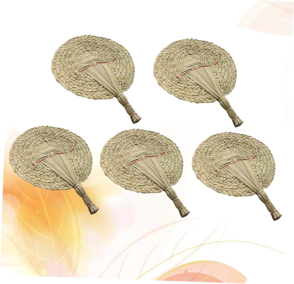 5 Pcs Woven Grass Hand Fan Khaki Summer Portable Paddle