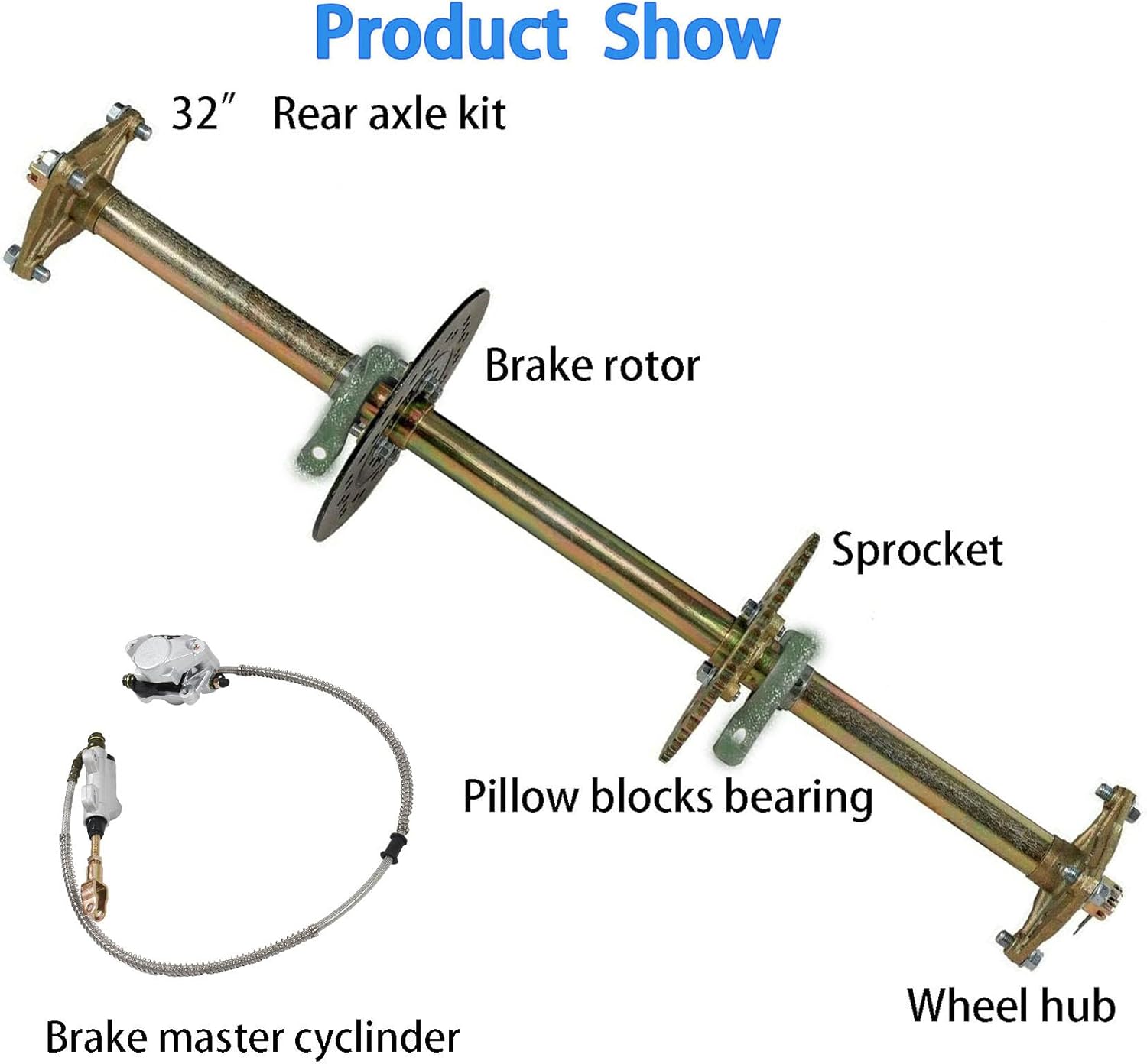 Labwork 32 Rear Axle Kit + Brake Assembly +Sprocket Hub Replacement for Go Kart ATV Quad Drift Trikes