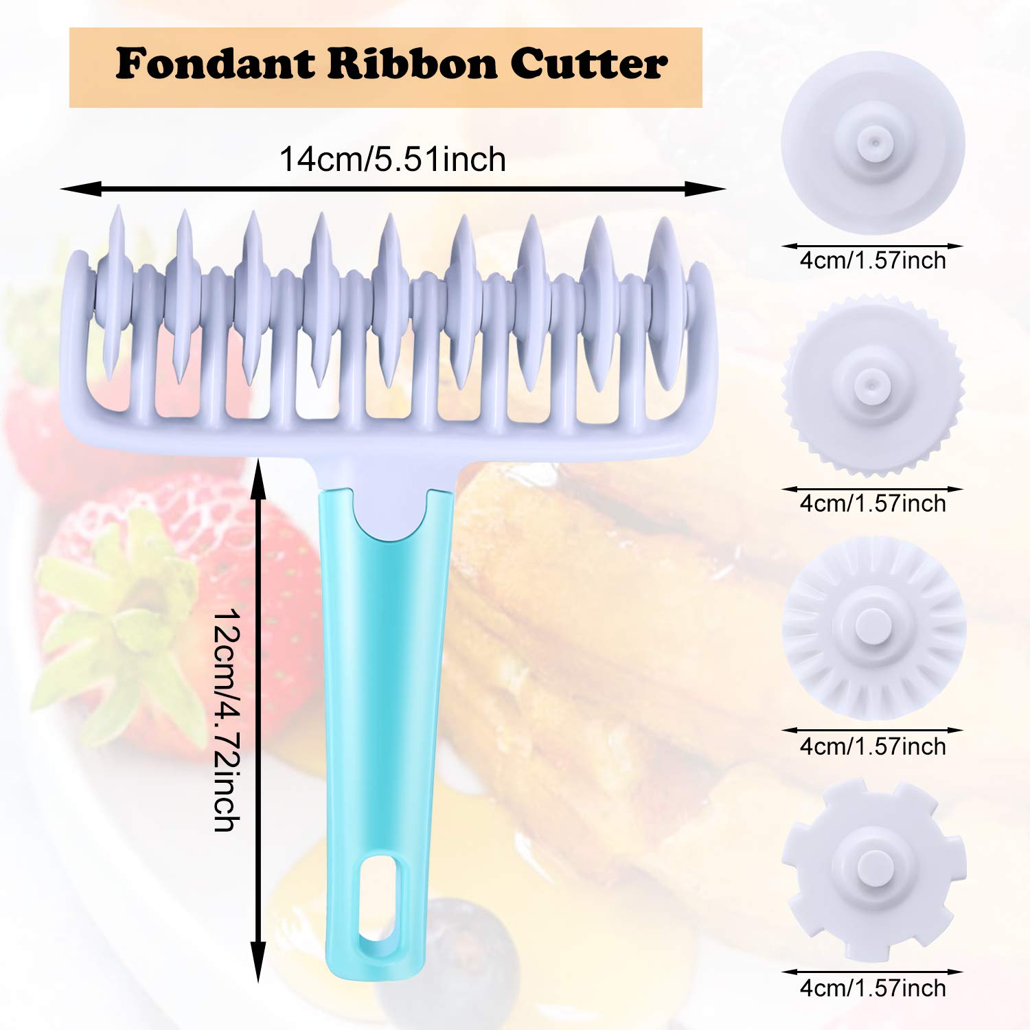 Cortador de cinta de fondant, molde de rodillo, cortador de celosía, 4 engranajes diferentes, juego de grabador de tallarines, rodillo de masa de fideos, herramientas de pastelería para hornear 2