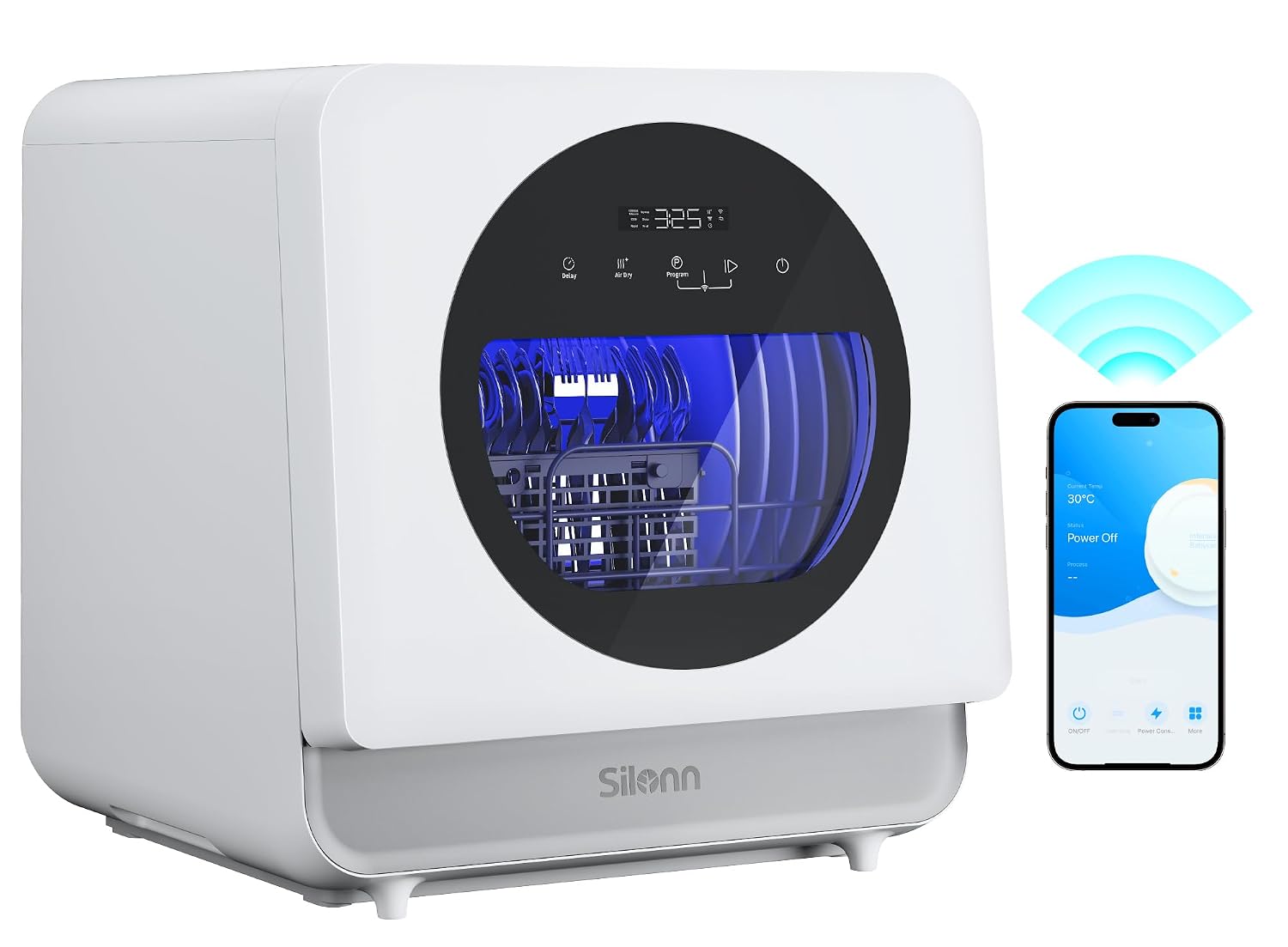 Silonn Portable Countertop Dishwasher | Triple-Jet Cleaning, Smart App Control, Built-In Water Tank & Dual Supply | Compact Design for Dorm, Apartment, RV, view 7