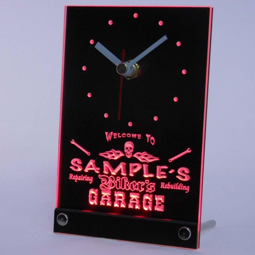 ADVPRO tncqu-tm Personalized Biker's Skull Garage Motorcycle Neon Led Table Clock