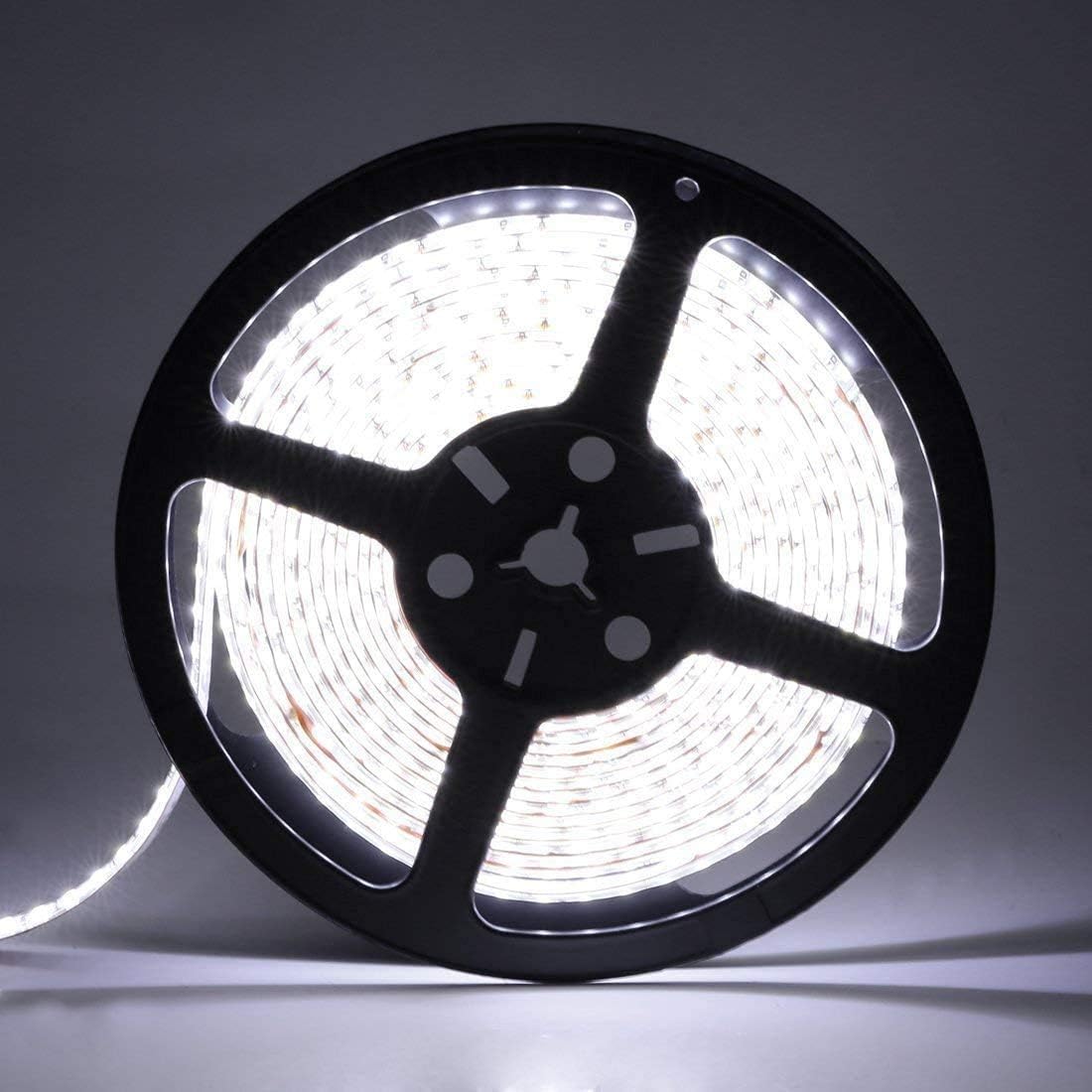 iNextStation12V LED Light Strip White, 16.4ft/5m LED Strip 6000K IP65 Waterproof Cuttable SMD2835 300LEDs Tape Flexible Led Lights for Bedroom Cabinet Kitchen Decor (Power Adapter not Included)