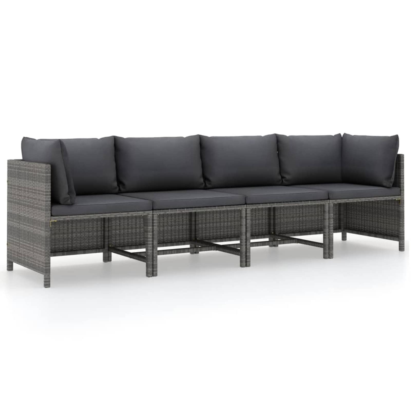Divano da Giardino a 4 Posti con Cuscini in Polyrattan Grigio,Divano Pallet Modulare da Giardino con Posti in Legno di Pino Impregnato con Cuscini,Divano Modulare Giardino da Esterno,Divano i