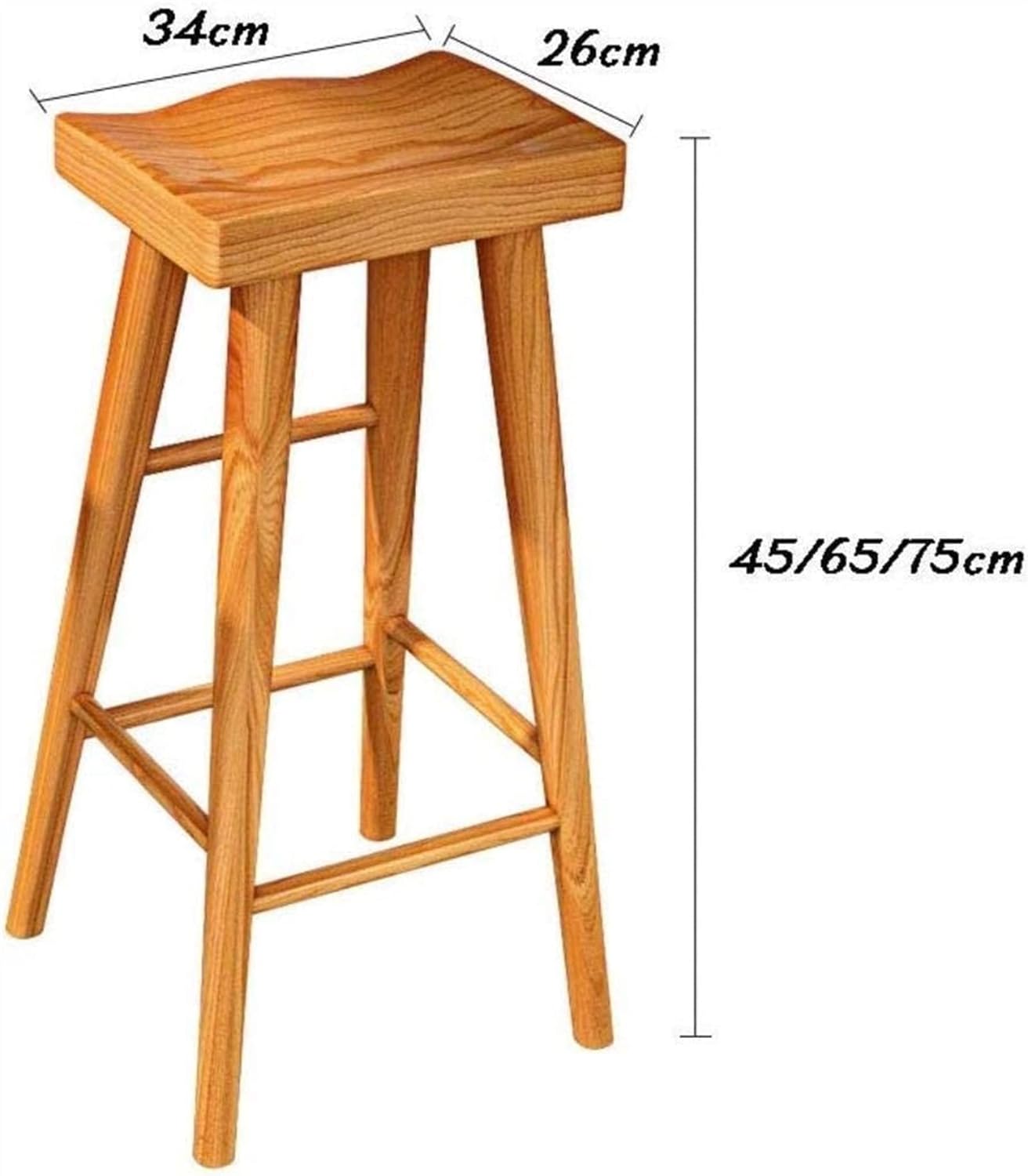 PILYON Stools,Bar Stool Retro Dining Chairs Wooden Barstools Chair with Footrest Eco-Friendly Pine Wood Tall Stool Ergonomic Square Seat,45Cm (Size : 45Cm)