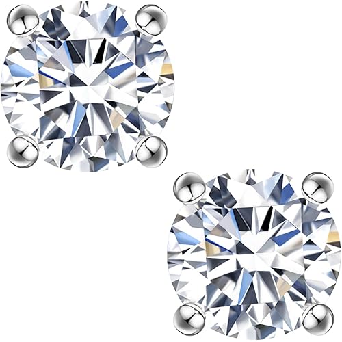 Impalsory Moissanite Stud Earrings for Women Men, 925 Sterling Silver Hypoallergenic Earrings, 18K White Gold Plated, Secure Friction Back, Brilliant Round Cut D Color VVS1