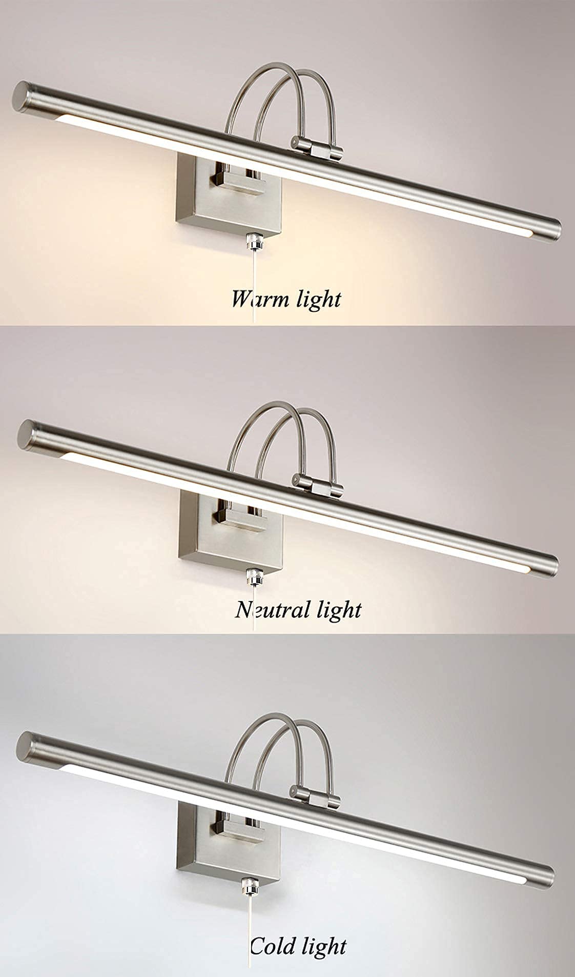 LED Spiegelleuchte für Badezimmer, dimmbare LED Beleuchtung für Bilder mit Zugschalter Energiesparende Frontlampe Wasserdichte LED Wandleuchte, 5W/35