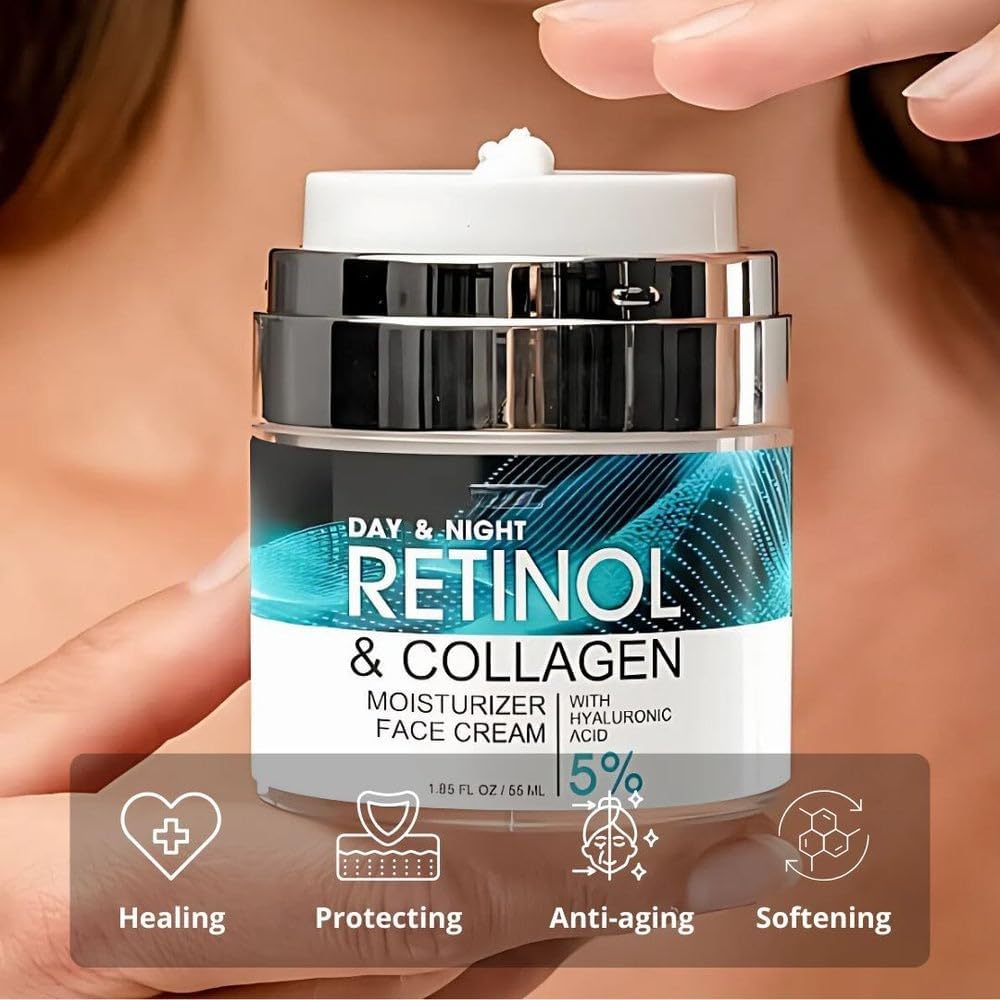Day & Night Retinol, Collagen & Hyaluronic Acid Face Cream – Anti-Aging Moisturizer that Hydrates, Firms & Brightens Skin – Smooths Fine Lines & Wrinkles with a Non-Greasy Formula for All Skin Types - Image 4