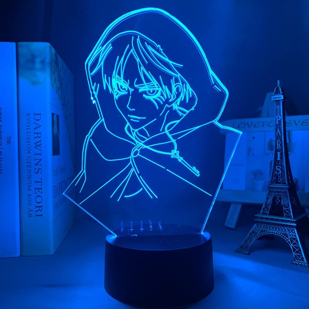 Japanese Anime Figure AOT Levi Ackerman Eren Yeager Mikasa Lamps 3D Illusion Night Light Lamp Gifts for LED Christmas Birthday Bedroom Decorations for Party Gift 16 Colors