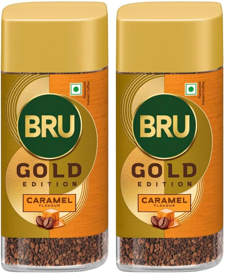 Image of Bru Gold Caramel Powder| Flavoured Instant Coffee | Flavourful Twist To Your Everyday Coffee | Made With Freeze-Dried Coffee | Makes 40 Cups | - Bottle, 55 Gm (Pack of 2)