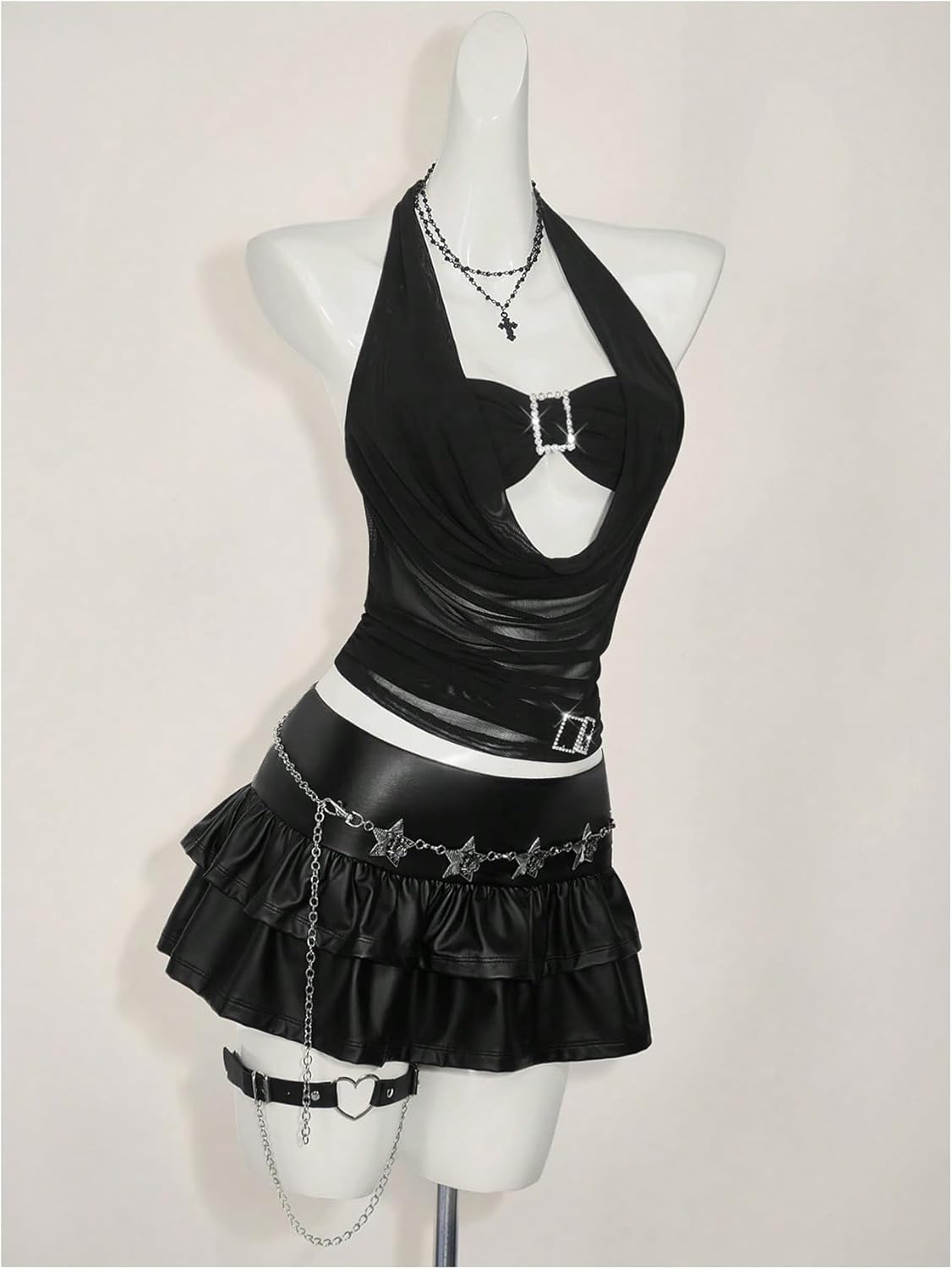 SweatyRocks Women's Y2K Halter Top Rhinestone Sleeveless Sheer Mesh Tops Party Clubwear - Image 4